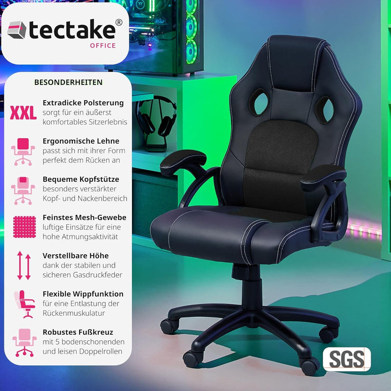 TecTake Sportsitz Chefsessel Stuhl ergonomischer Gaming Bürostuhl Racing Schalensitz - Diverse Farbe