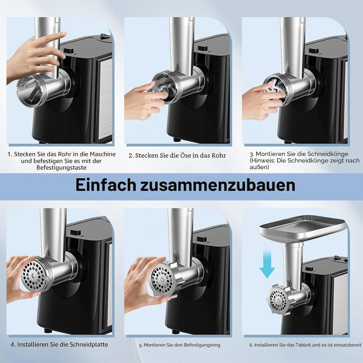 Helangel Elektrischer Fleischwolf, 2000-W-Fleischwolf, Professioneller Wurstmacher &amp; Kubbe-Set mit 3