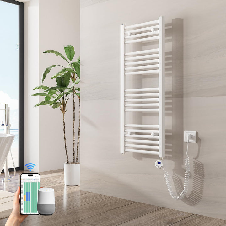 Heilmetz Badheizkörper Elektrisch mit Smart WiFi Heizstab 300W Leistung 1000 x 400 mm Weiss Gerade B