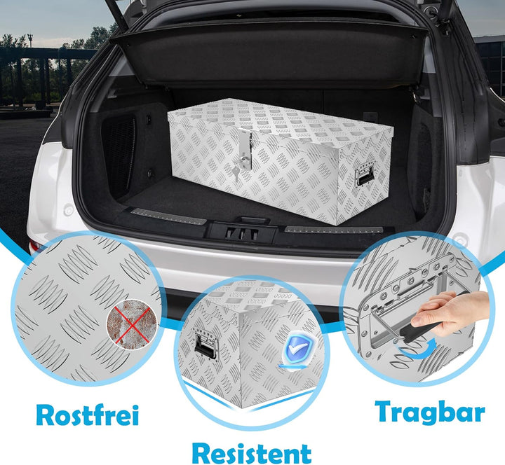 ACXIN Aufbewahrungsbox Alubox 762x330x244 mm, Aluminium Werkzeugkiste mit Schloss und 2 Schlüsseln,
