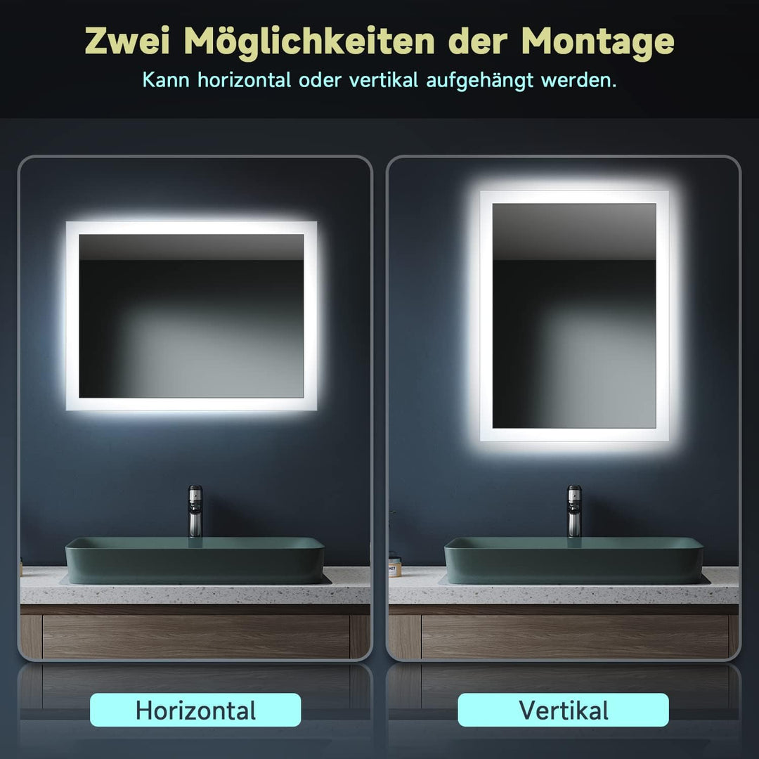 SONNI Badezimmerspiegel mit Beleuchtung 60×50 cm, Badspiegel mit Beleuchtung, LED Badspiegel für gäs