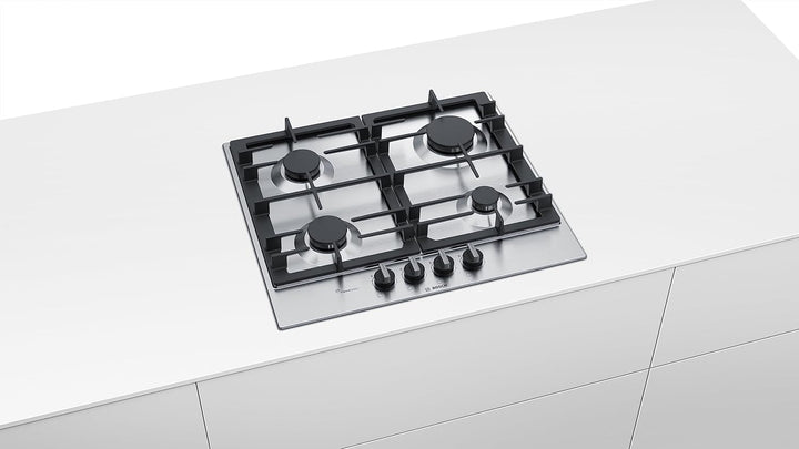 Bosch PCP6A5B90 autarkes Einbaukochfeld, Gas-Kochfeld Edelstahl 60 cm mit Drehreglern