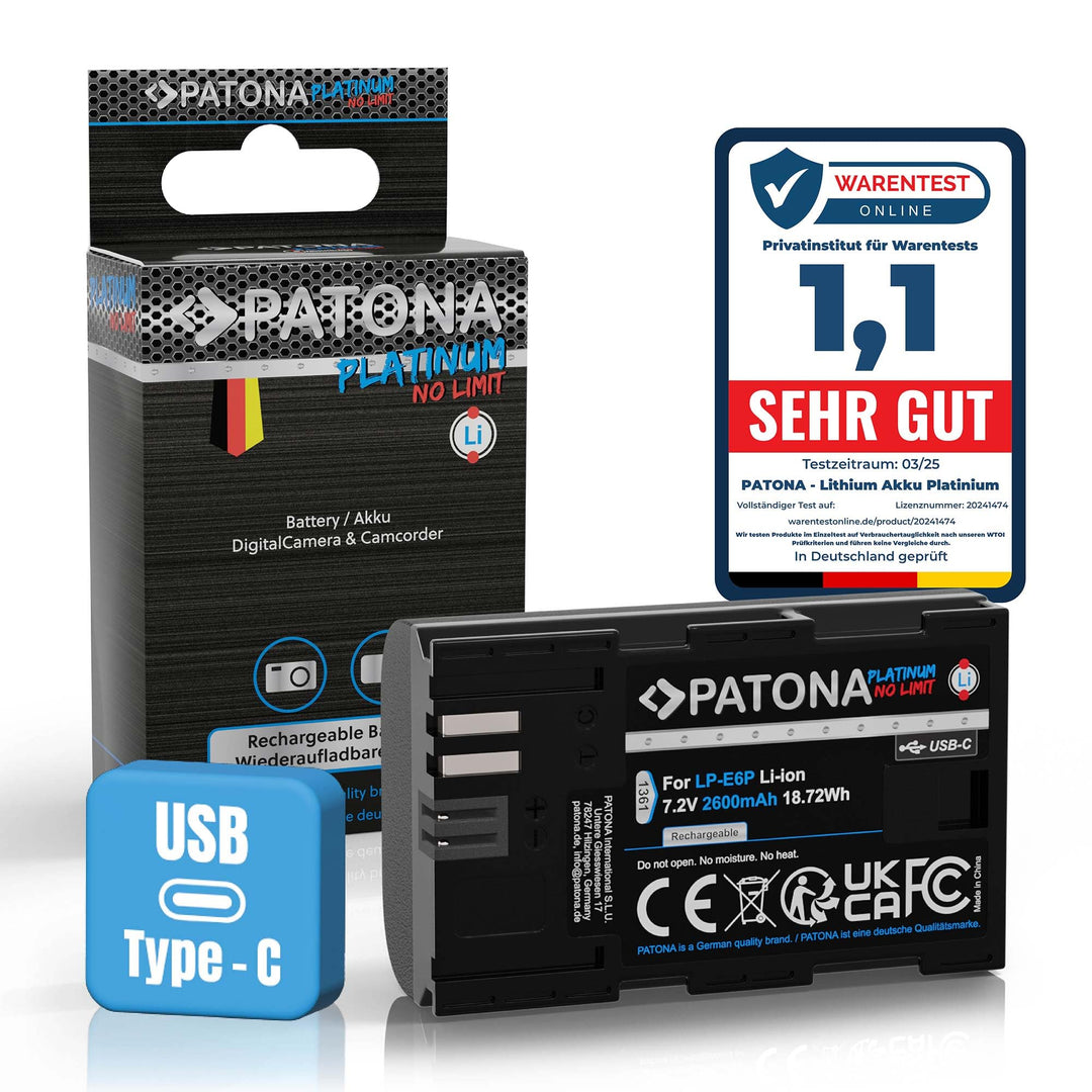 PATONA Platinum LP-E6P LP-E6NH Akku (2600mAh / 4A) mit direkt Eingang USB-C Kompatibel mit Canon EOS