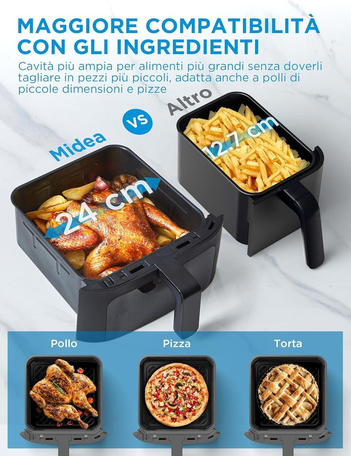 Midea Vertikale Luftfritteuse Doppelzone, 10 in 1, 11 l, 2400 W | 2 Schubladen 5 l &amp; 6 l, antihaftbe