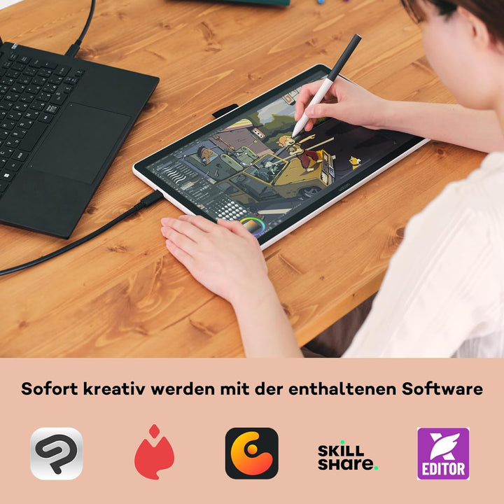 Wacom One 14 Grafiktablett mit Display – 14,0″ Full HD Zeichentablett mit Stift ohne Batterie, entsp