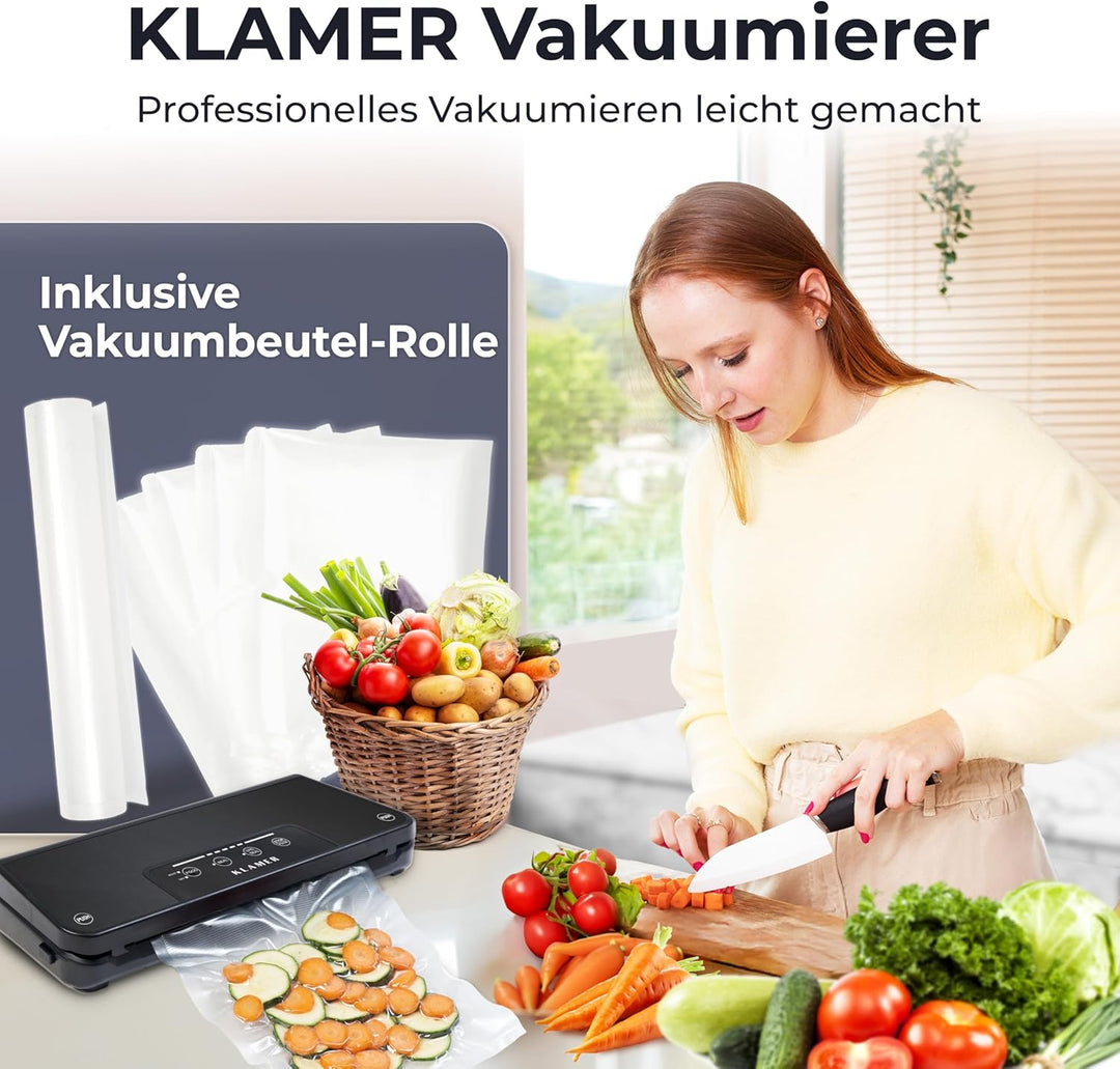 KLAMER Vakuumiergerät Classic Pro 80 - Vakuumierer für trockene oder feuchte Lebensmittel und Sous V