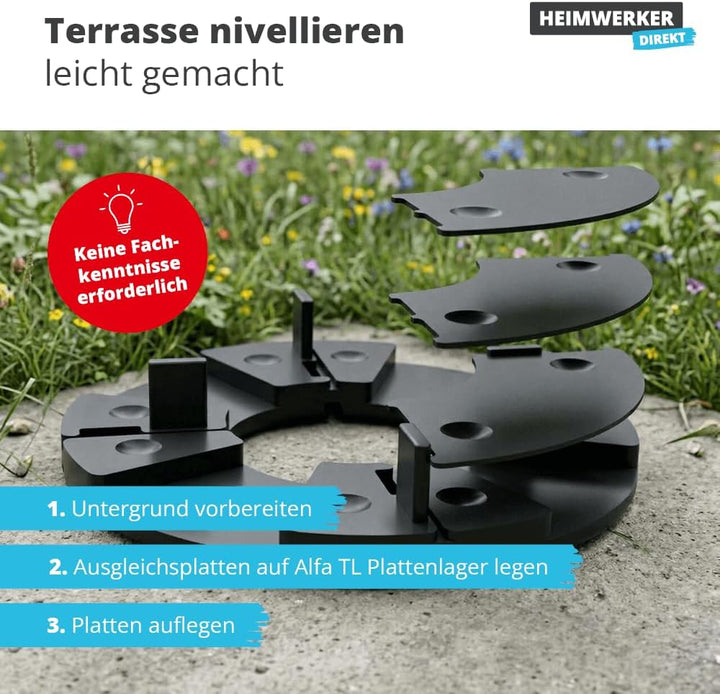 250x Alfa TL Ausgleichsplatten 1 mm für Plattenlager Terrasenlager stapelbar für die Verlegungs von
