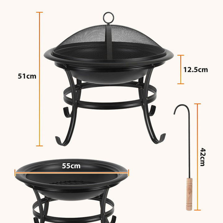 Feuerschale mit Funkenschutz, Feuerschale mit Grillrost Ø 55 cm aus Eisen