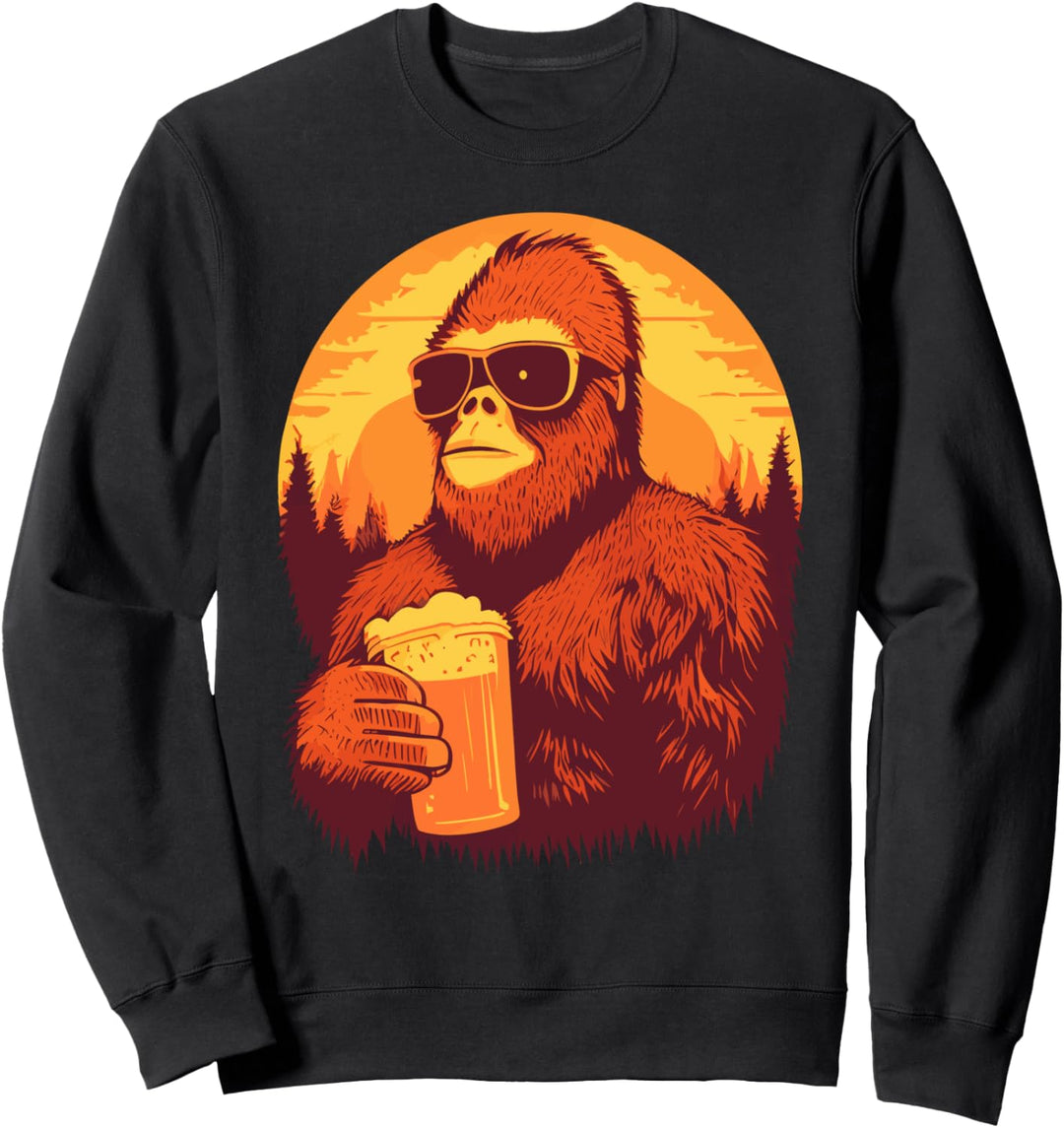 Lustiger Bigfoot trinkt ein Bier Sasquatch Sunset Vintage Sweatshirt