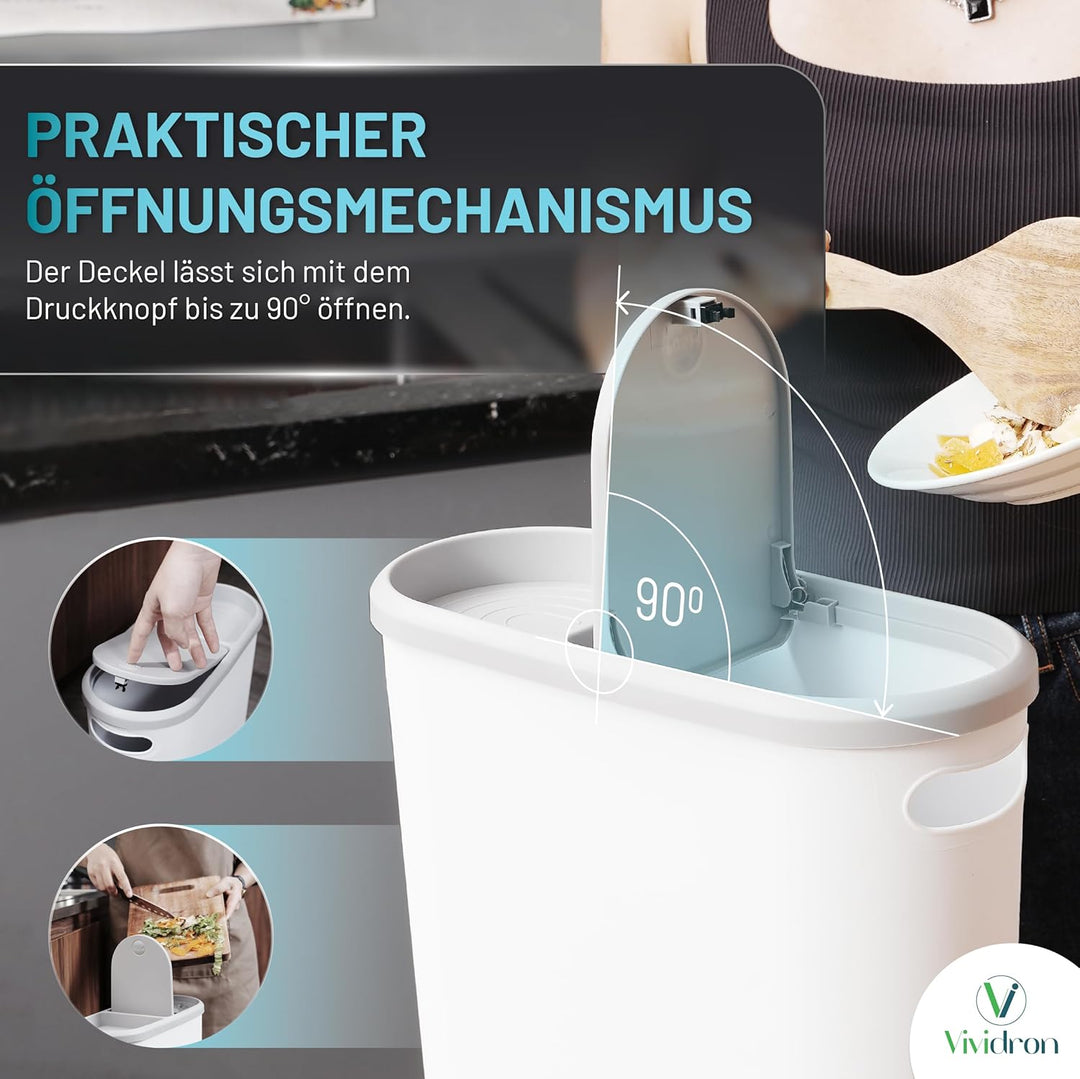 Kleiner Mülleimer mit Deckel 10L, schmaler Abfalleimer mit Pressfunktion, für Bad, Küche und Schlafz