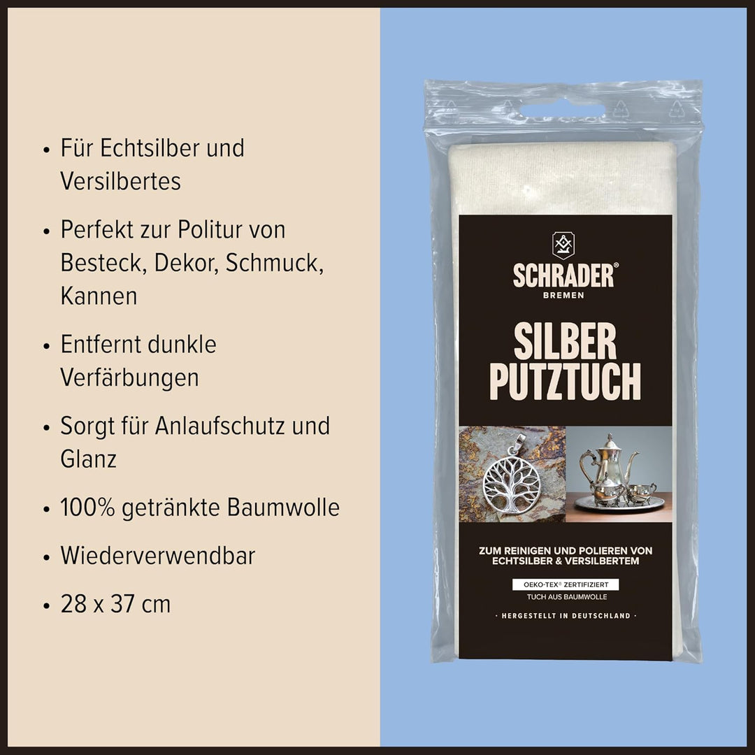 SCHRADER Silberpflege-Set - Silberpoliermittel und Silberputztuch für Schmuck & Besteck - Entfernt A