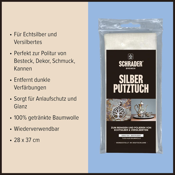 SCHRADER Silberpflege-Set - Silberpoliermittel und Silberputztuch für Schmuck & Besteck - Entfernt A