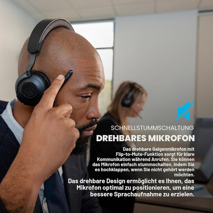 JLab Epic Work ANC Headset mit Mikrofon Bluetooth, Smart Active Noise Cancellation, 90+ Std. Akku, W