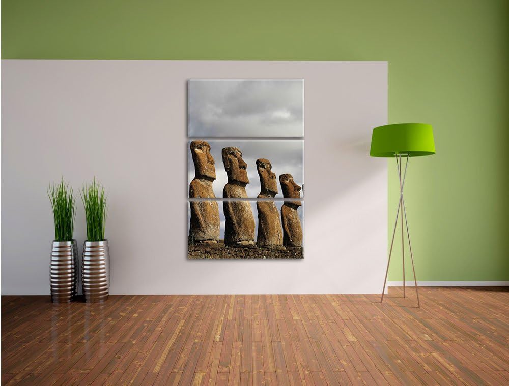 Pixxprint Moai Statuen auf den Osterinseln als Leinwandbild/Grösse: 3 Teilig (120x80) cm/Wandbild/Ku