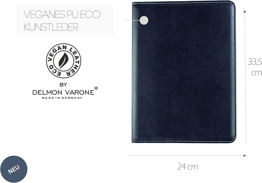 DELMON VARONE - Tablet Schreibmappe mit Reissverschluss inkl. Notizblock DIN A4 aus veganem Eco Kuns