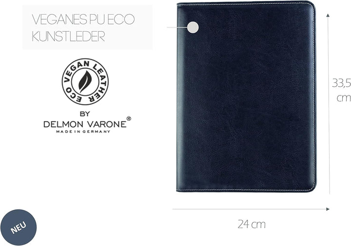 DELMON VARONE - Tablet Schreibmappe mit Reissverschluss inkl. Notizblock DIN A4 aus veganem Eco Kuns