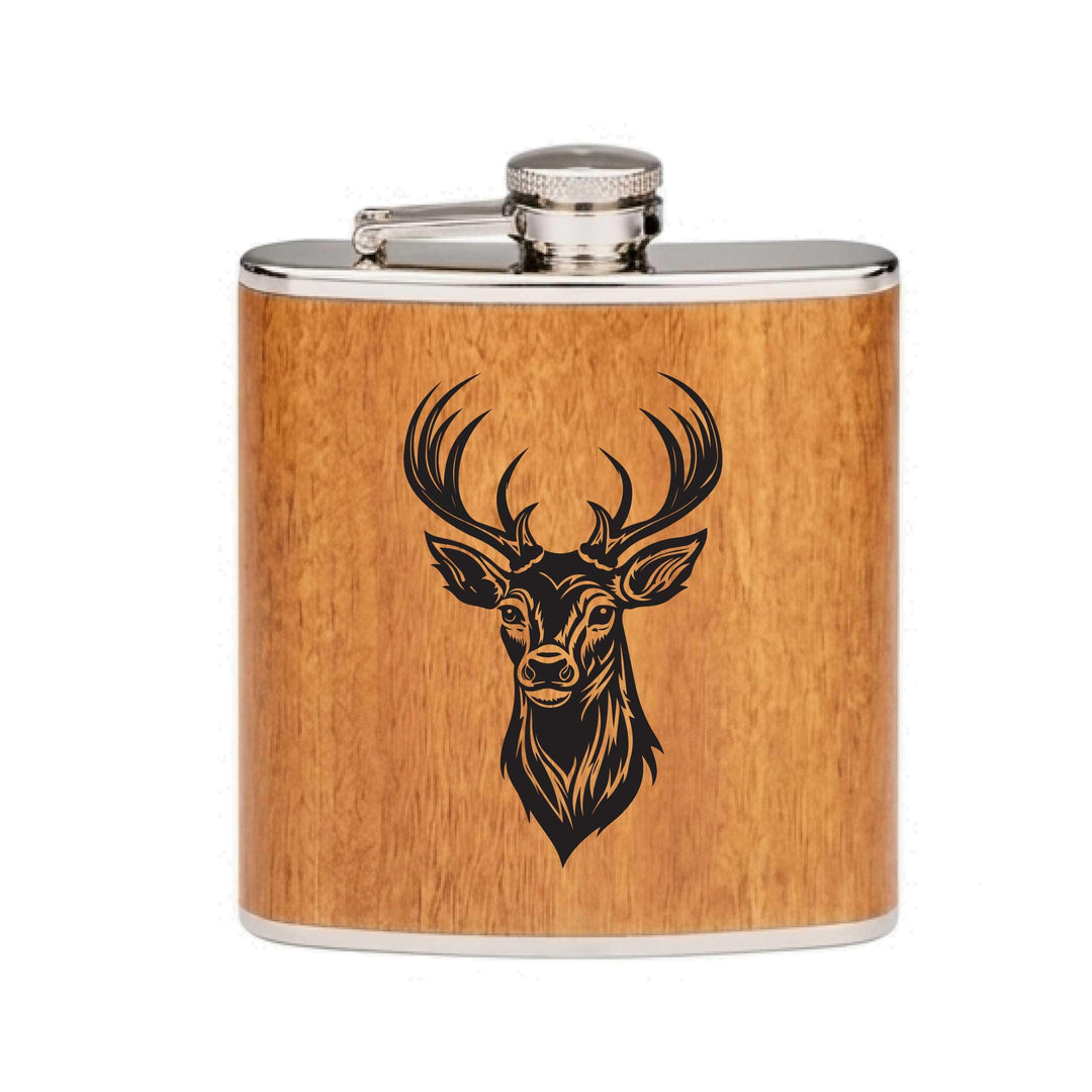 FORYOU24 Edelstahl Flachmann Motiv Hirsch - Geschenk für Männer, Hirsch