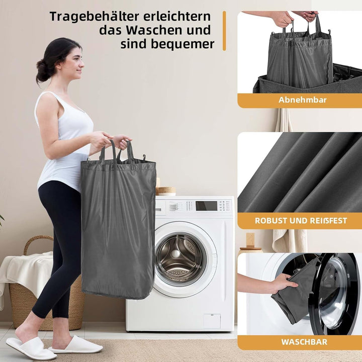 Wäschekorb Mit Deckel, 160L Extra Grosse Wäschekorb 3 Fächer Schmutzige Kleidung Hampers Für Wäsche