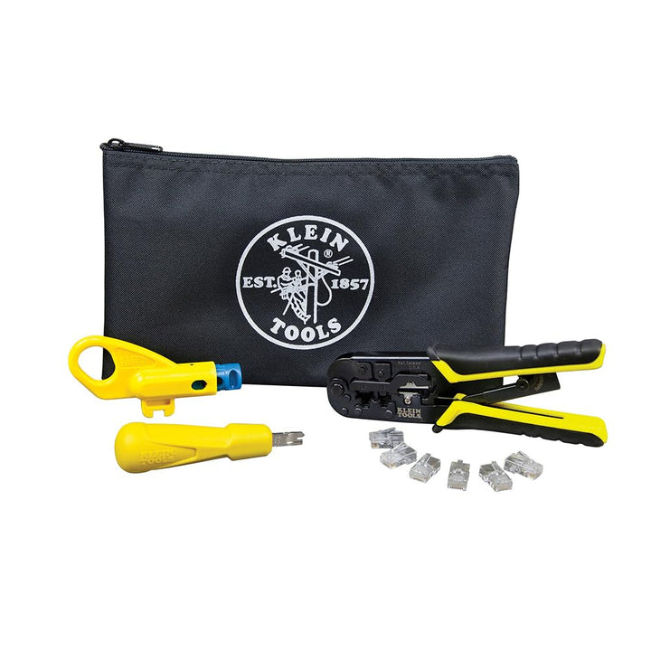 Klein Tools VDV026-212 Koaxial-Einbauset mit Crimpwerkzeug, Kabelschneider, Abisolierzange und F-Ste