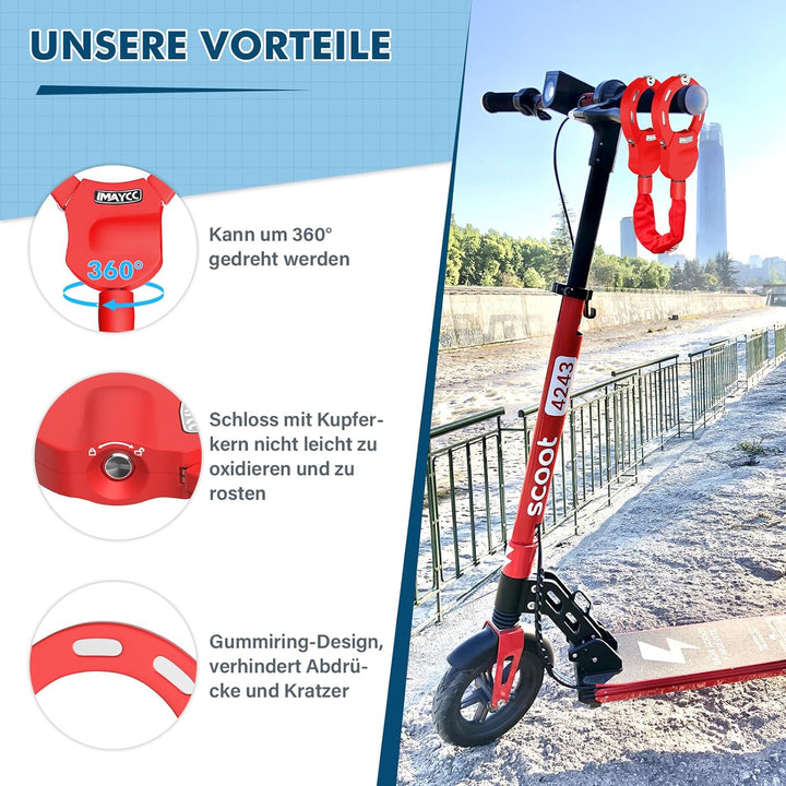 IMAYCC Neue E Scooter Schloss, Handschellenschloss mit Schlüssel, Schloss für E Scooter mit Gummi-Lo