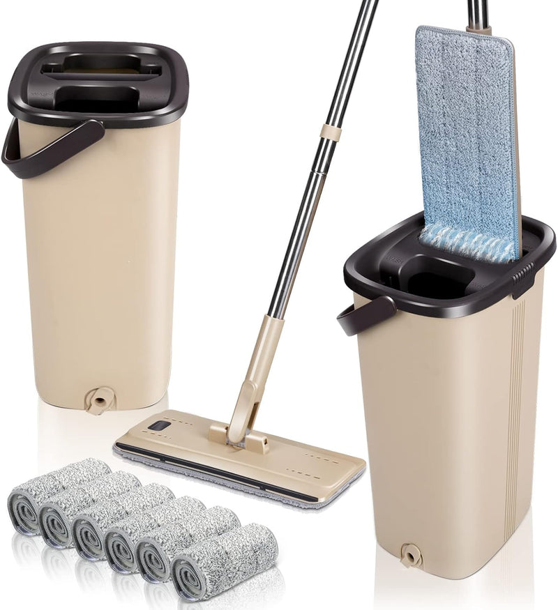 Masthome Wischmopp Set mit Eimer,2 In 1 Putzeimer mit Wischer Wischmopp mit Auswringfunktion, 6 Wisc