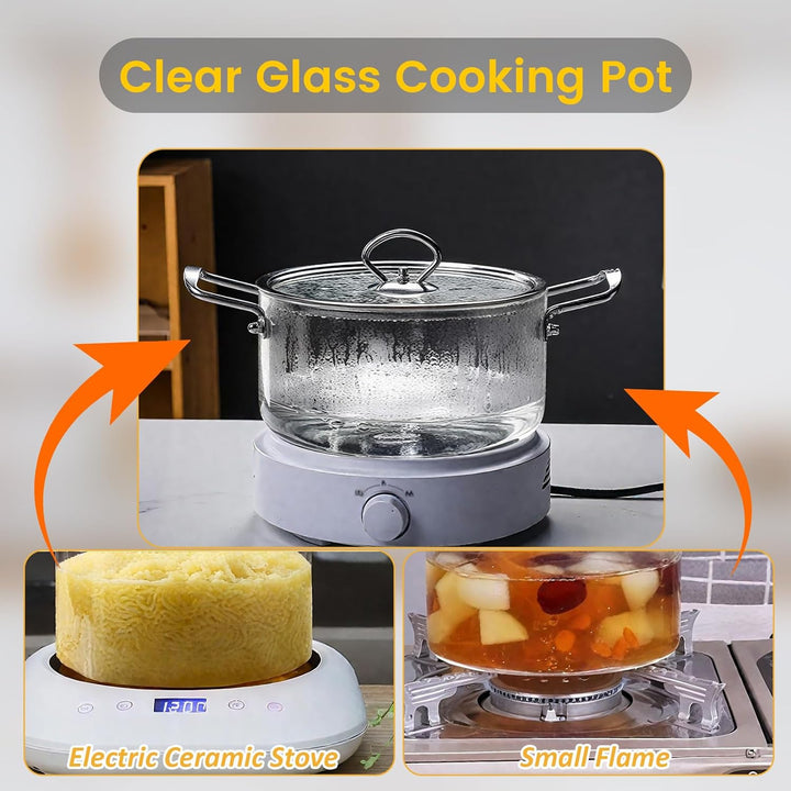 4,5L Glas- Suppentopf Simmertopf - Hitzebeständig Glastopf mit Deckel zum Kochen Transparente Suppen