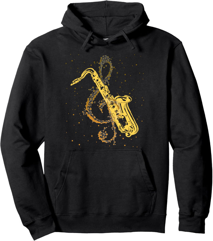 Saxophonist Musiknoten Jazz Musiker Notenschlüssel Saxophon Pullover Hoodie