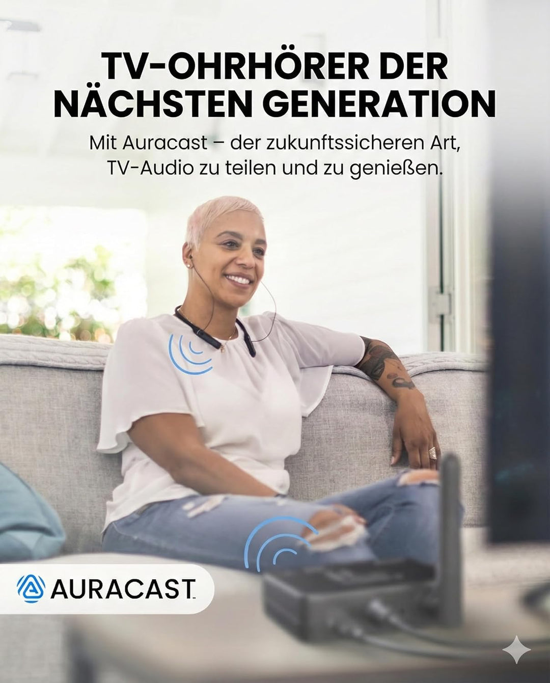 Avantree Aura Loop – Next-Gen Funkkopfhörer Kabellos für TV Fernseher mit Auracast & Ladestation, 3