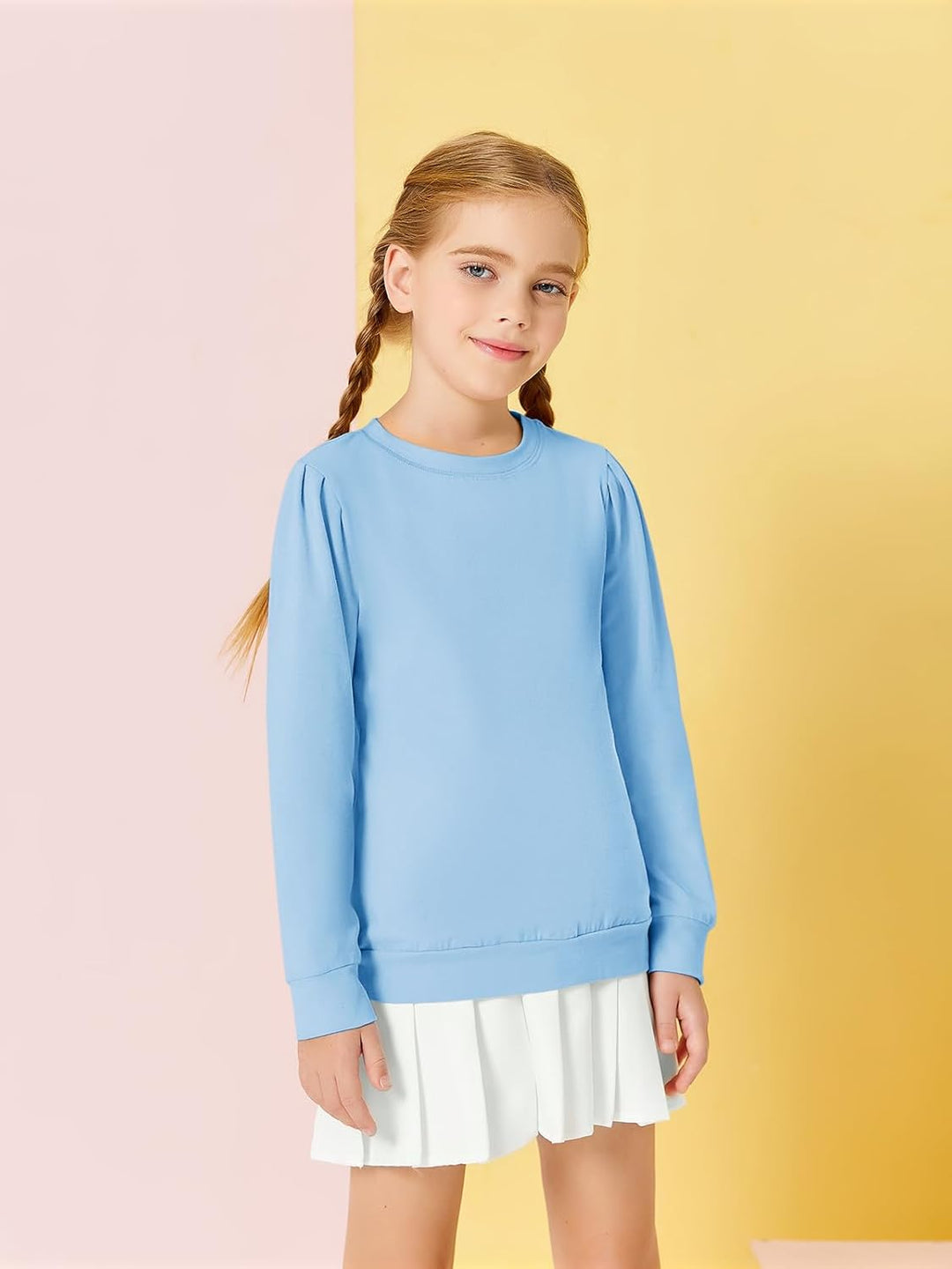 Haloumoning Mädchen Langarm T-Shirt Baumwolle Rundhals Top Leichtgewicht Sport Langarmshirt Basic Ca