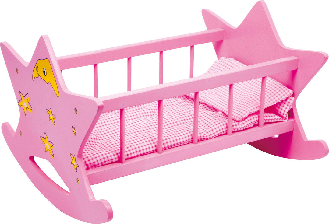 small foot Puppenwiege „Stern“ aus Holz, in rosa mit Mond und Sternen, für Puppen bis 45 cm, ab 3 Ja