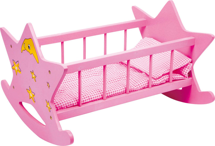 small foot Puppenwiege „Stern“ aus Holz, in rosa mit Mond und Sternen, für Puppen bis 45 cm, ab 3 Ja