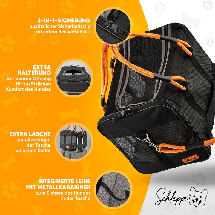 Schleppo Hundetasche für kleine Hunde 7kg [ATMUNGSAKTIV] - Hunde Transporttasche für Auto &amp; Zuhause