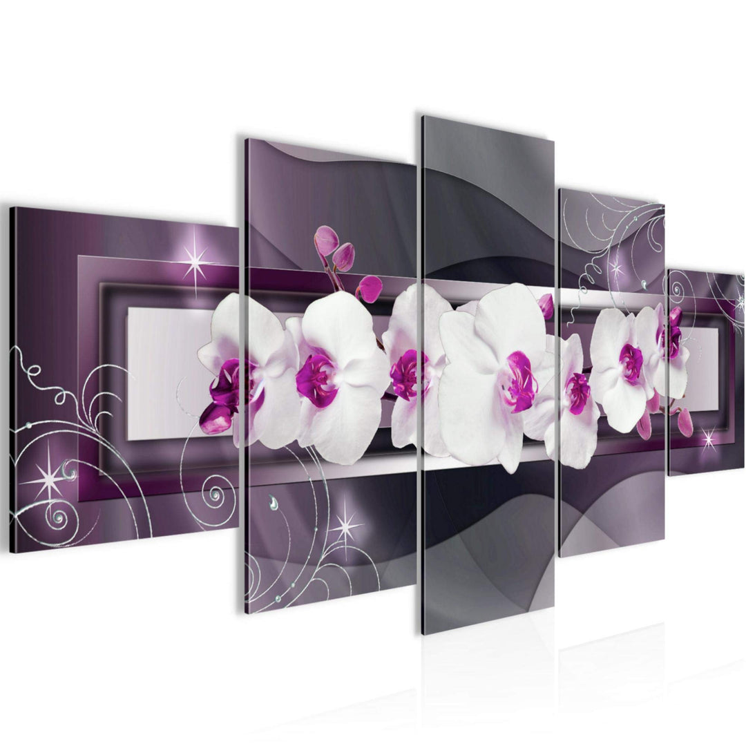 Runa Art Wandbilder Blumen Orchidee 5 Teilig Bild auf Vlies Leinwand Deko Wohnzimmer Abstrakt Violet