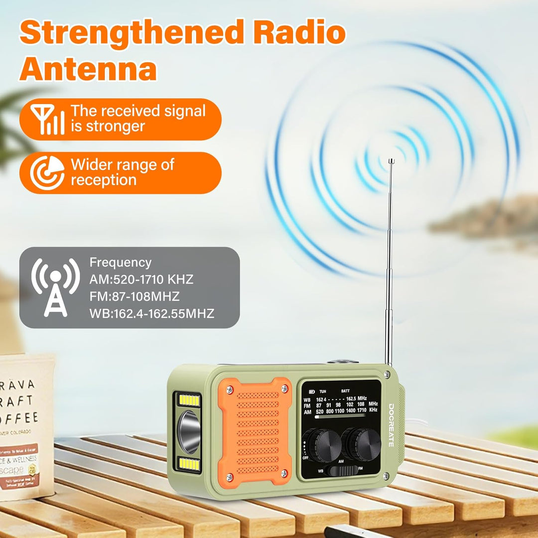 diymore Kurbelradio 2000mAh, Notfallradio mit Kurbel und Solar mit FM/AM/WB, Power Bank, LED Camping