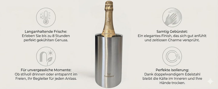 AURANACS® Elsass | Flaschenkühler aus matt gebürstetem Edelstahl | Doppelwandiger Weinkühler mit Iso