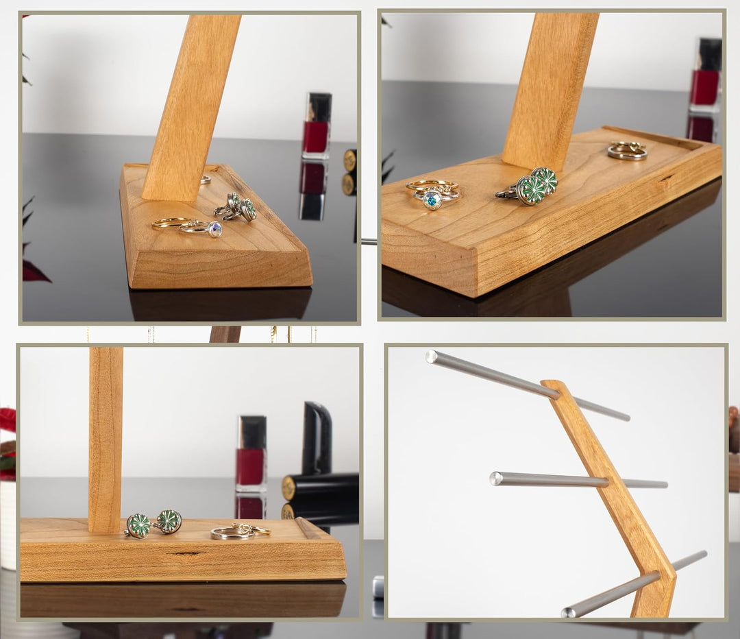 Wood and Steel Design – Schmuckbaum für Ringe, Ohrringe, Ketten, Halsketten und Armbänder, 3 Ebenen