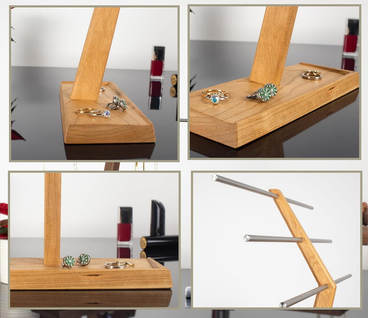 Wood and Steel Design – Schmuckbaum für Ringe, Ohrringe, Ketten, Halsketten und Armbänder, 3 Ebenen