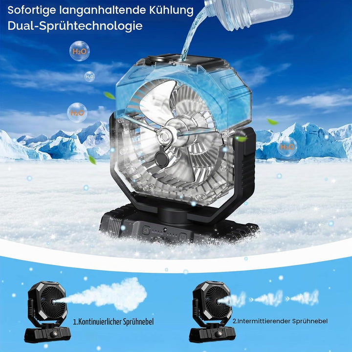 Akku Ventilator mit Sprühnebel, 10000mAh Wiederaufladbarer Tragbarer Ventilator, Oszillierender Kühl