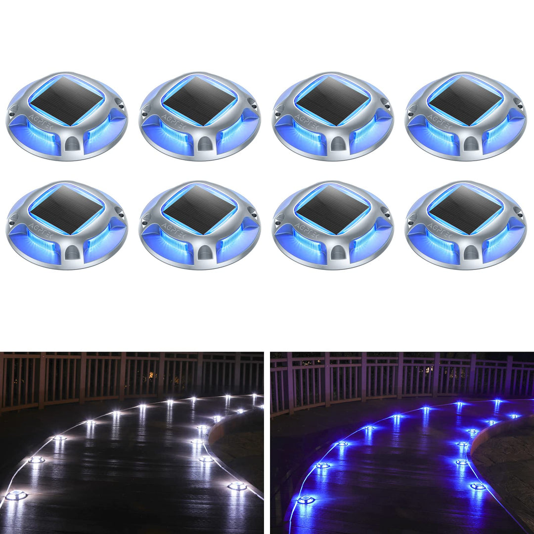 AGPTEK 8 Stück Solar Bodenleuchten Aussen 2 Farbmodi IP68 Wasserdicht Solar Deck Lights Aluminium Bo