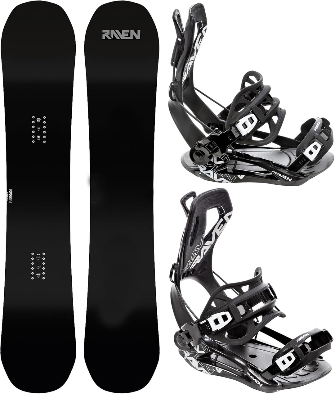 RAVEN Snowboard Set: Snowboard Pure Black + Bindung FT360 Black, Lemon Snowboard 151 cm + Bindung L