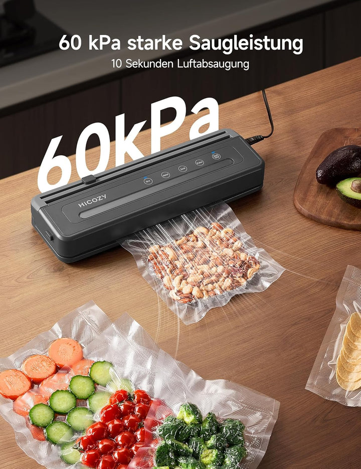 HiCOZY H600 Vakuumiergerät für lebensmittel, Vakuumierer mit Leistungsstarke Doppelversiegelung, für