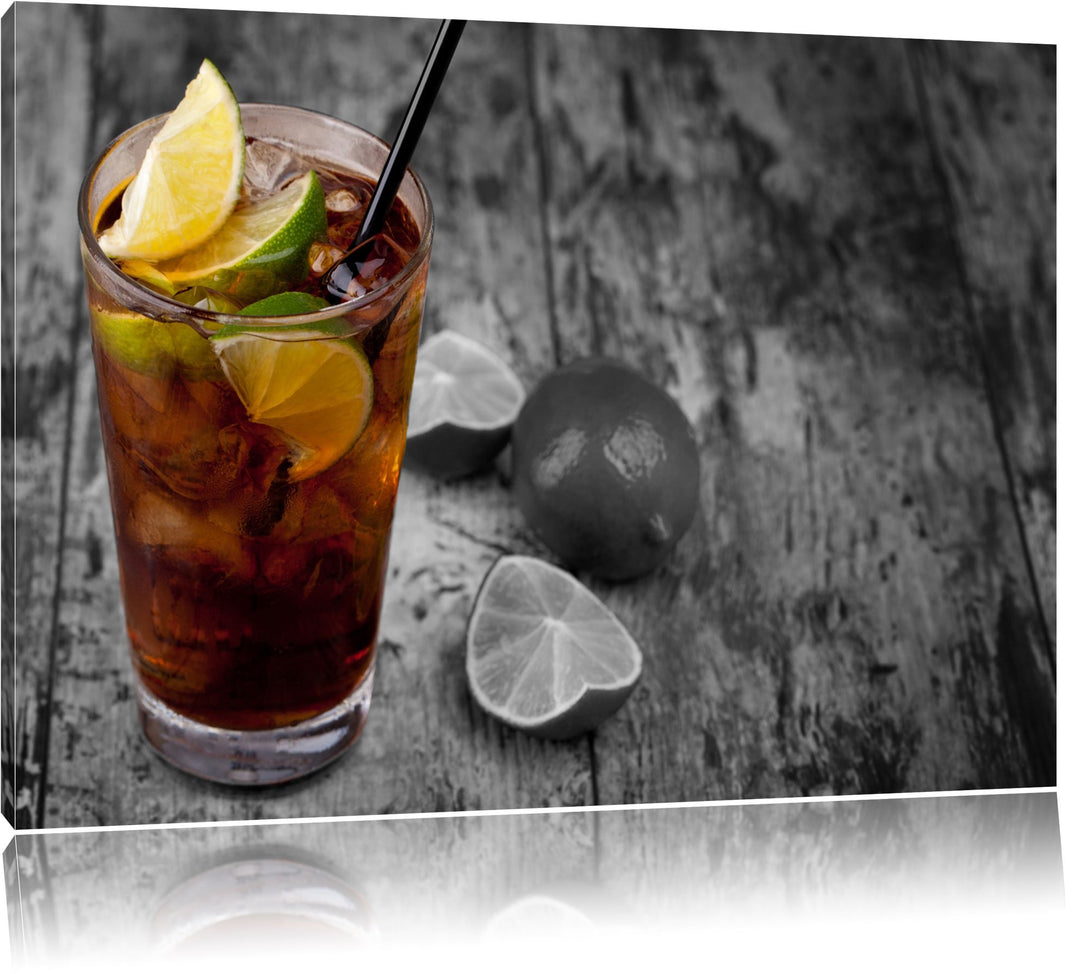 Cuba Libre mit vielen Limetten schwarz/weiss Format: 100x70 auf Leinwand, XXL riesige Bilder fertig