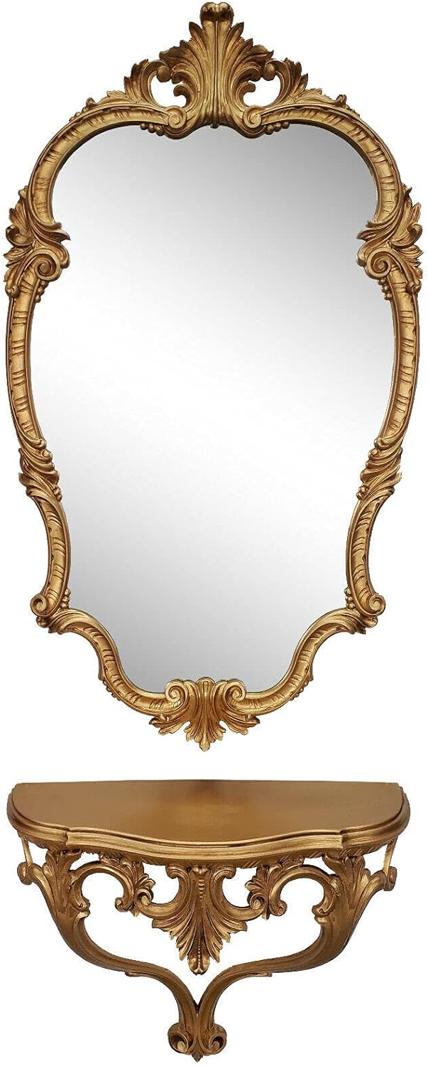 Artissimo GoldWandspiegel + Konsole in Oval Wandkonsole Barock 99x55 Flur Eingangsmöbel Möbel Konsol