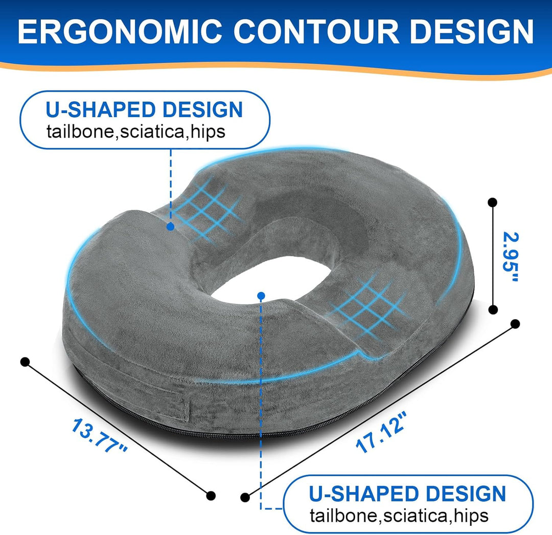 Donut Sitzkissen aus Memory Foam – Ergonomisches Ringkissen für Büro, Auto & Homeoffice – Druckentla
