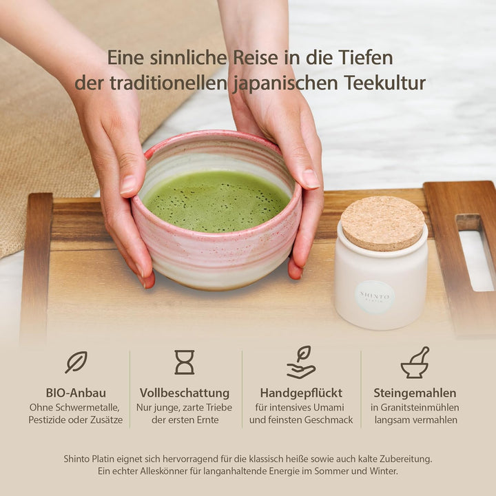 Matcha Tee Set Shinto® Platin - Ceremonial Bio Grüntee-Pulver - beschattet & handgepflückt aus Uji J