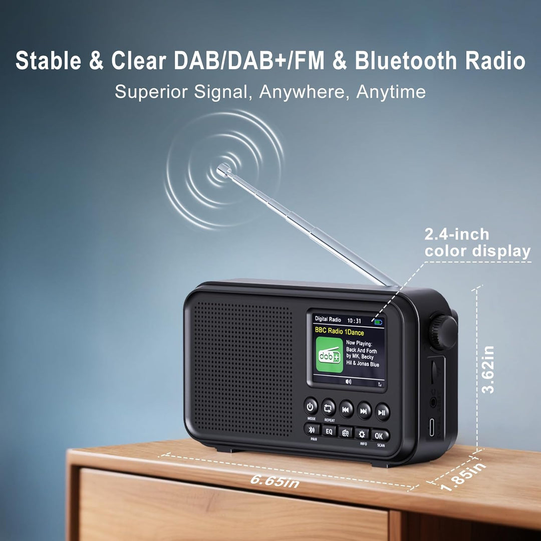 Tragbares DAB/DAB+ Radio, UKW Digitalradio mit 3000-mAh Akku, wiederaufladbares FM Radio mit Bluetoo