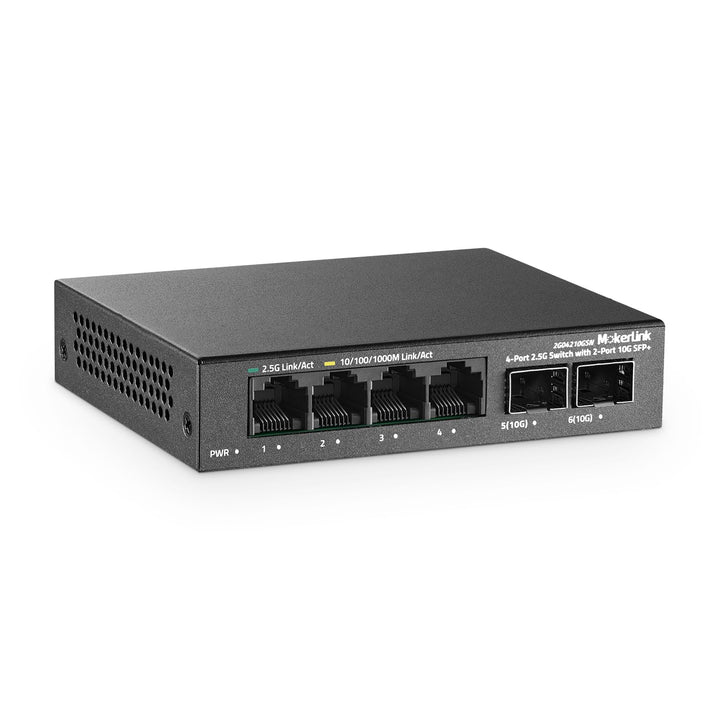 MokerLink 4 Port 2.5G Ethernet Switch mit 2x10G SFP+ Slot, 4x2.5G RJ45 Ports kompatibel mit 100/1000