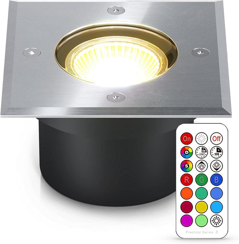 lambado® Flacher LED Bodenstrahler für Aussen mit RGB Farbwechsel dimmbar inkl. Fernbedienung - Ecki