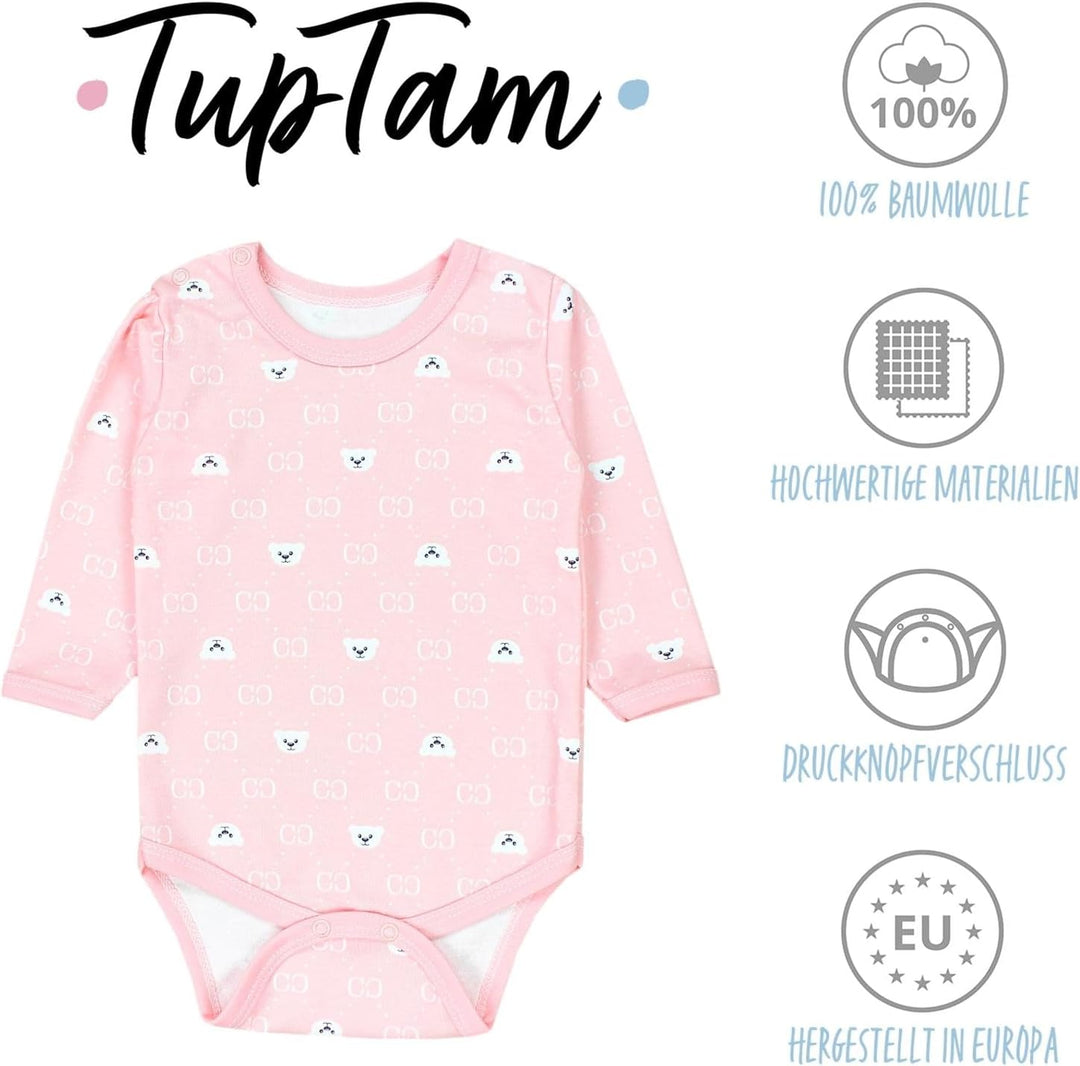 TupTam Mädchen Baby Body Langarm Unifarben 5er Pack 74 Dunkelblau Blumen Hellrosa Herzen Aprikose Bä