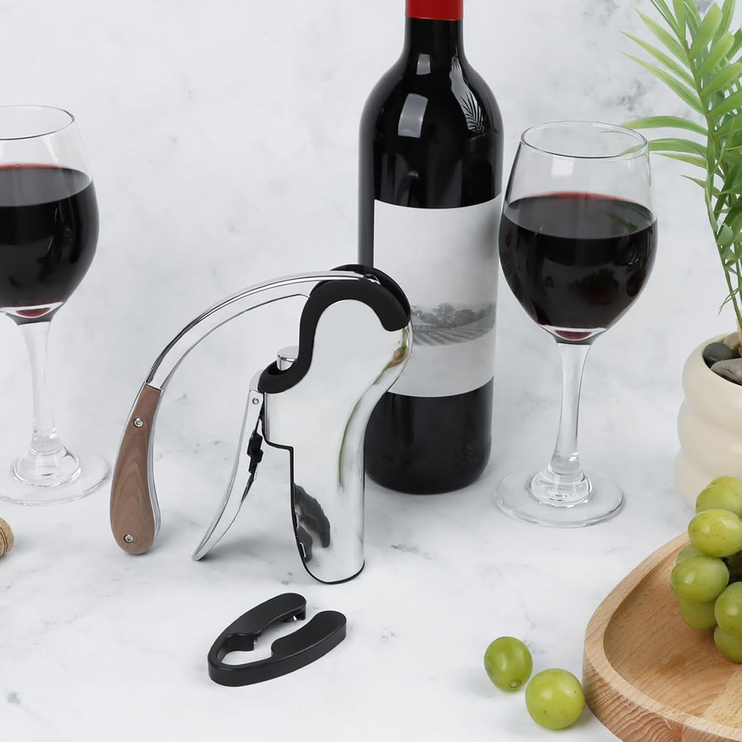 KAYCROWN Weinflaschenöffner aus Edelstahl, vertikaler Hebel-Korkenzieher mit integriertem Folienschn